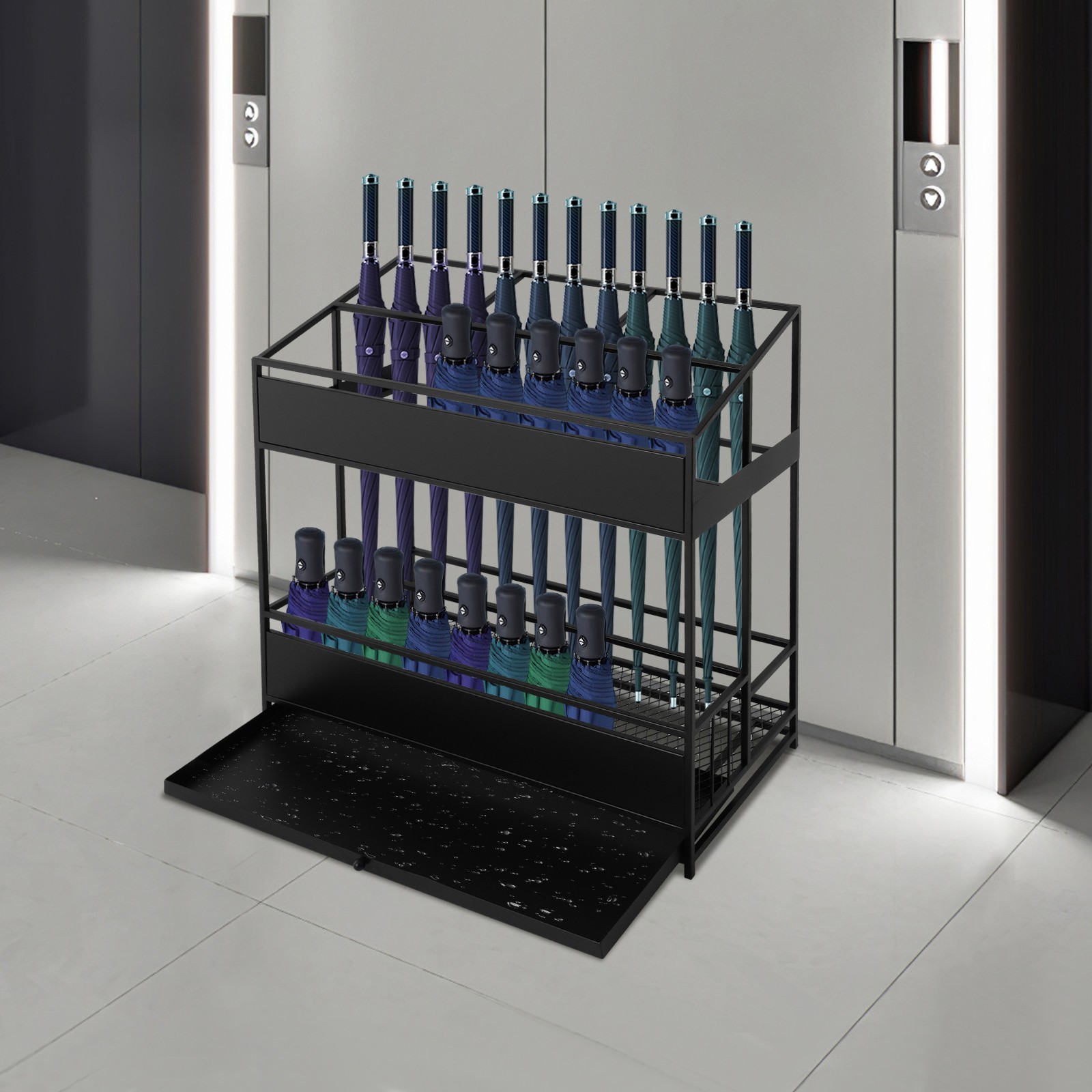 Metal Umbrella Rack Stand Mall Hotel Office Umbrella Holder Holds 24-46 Umbrella