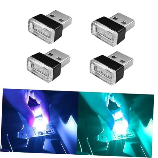 4 PCS LED Lights for Car Interior, Plug-in USB Interface Trunk Blue+Ice Blue