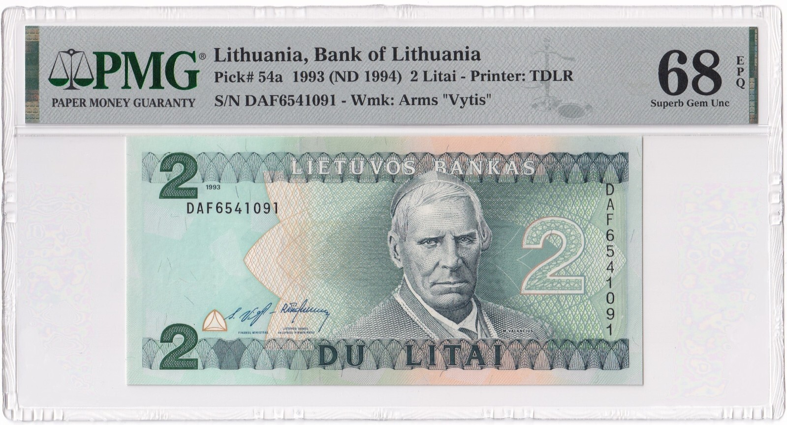 LITHUANIA-2 LITAI-1993 (ND 1994)-PICK 54a-#6541091 **PMG 68 EPQ SUPERB GEM UNC**
