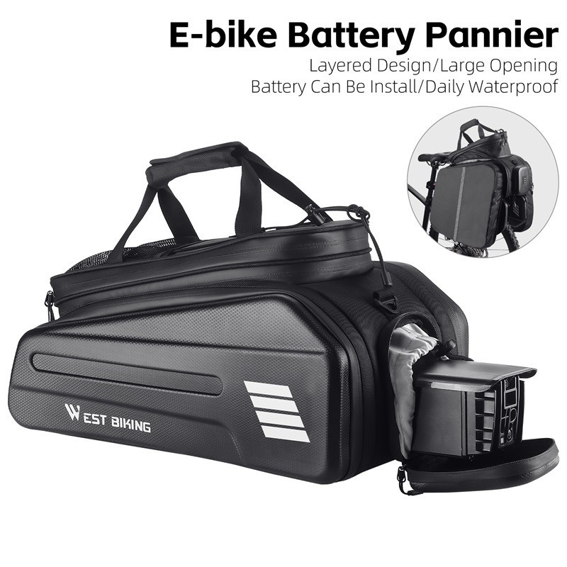 WEST BIKING E-Bike Battery Bicycle Pannier Waterproof Rear Rack Carrier Bag 20L