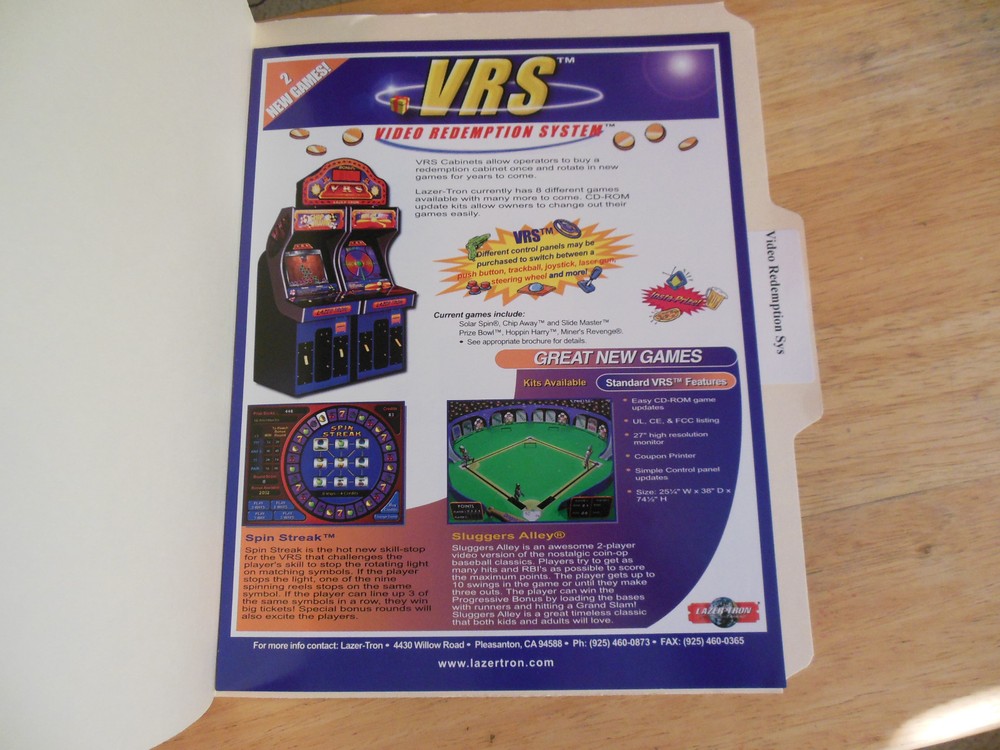 old stock VIDEO REDEMPTION SYSTEM VRS   ARCADE GAME  FLYER