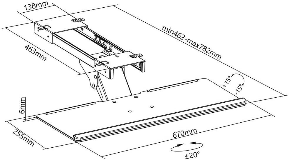 Adjustable Computer Keyboard Platform Tray - 26.4" Under Table Desk Mount