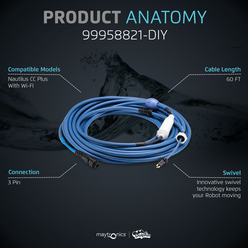 Genuine Dolphin Replacement Part — Durable 60 FT Blue Cable with Swivel