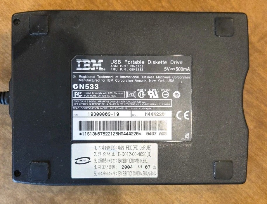 IBM Thinkpad USB Portable Diskette Drive External 3.5" FD-05PUB