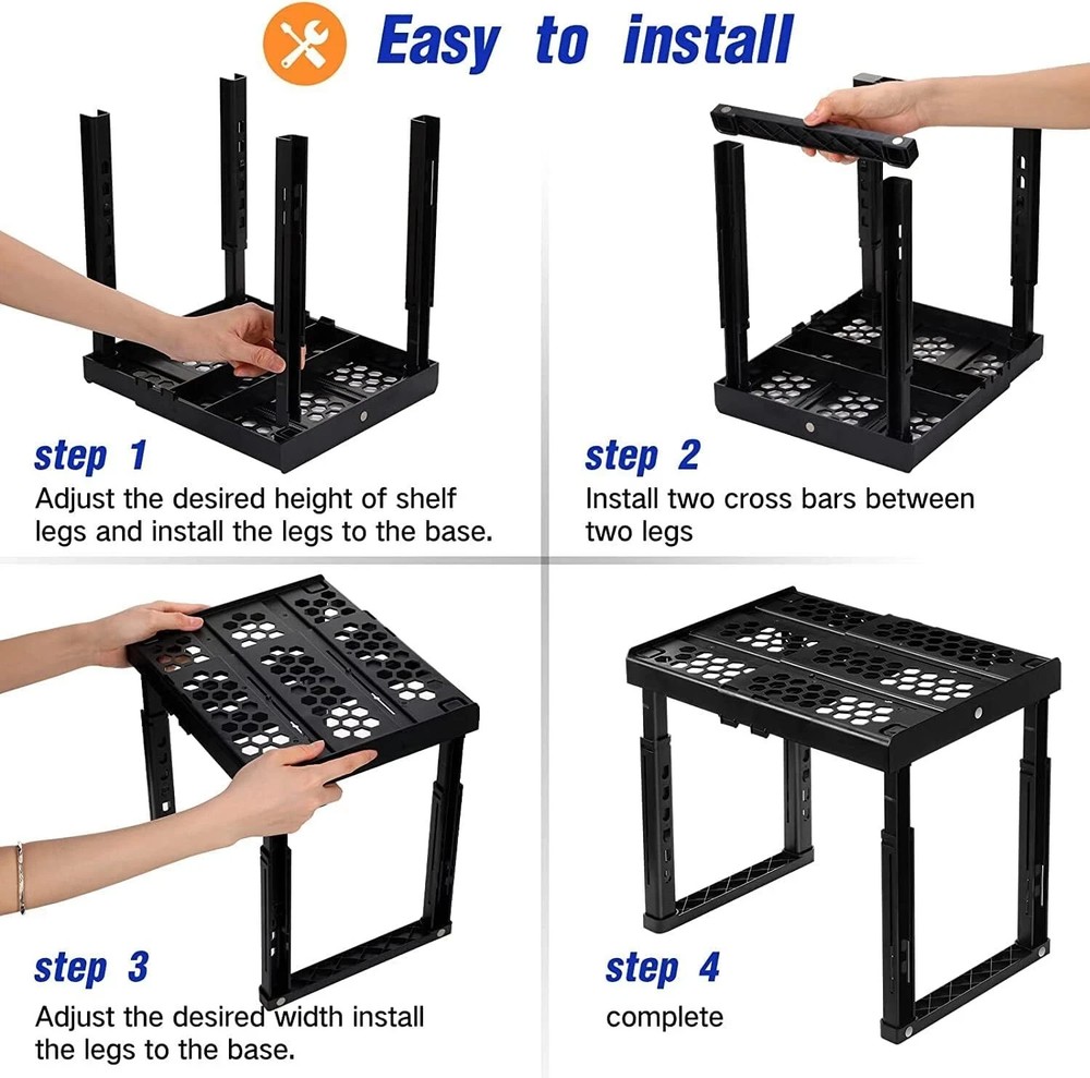 Locker Organizer Shelf， Adjustable Width and Height, Stackable, Ideal Black