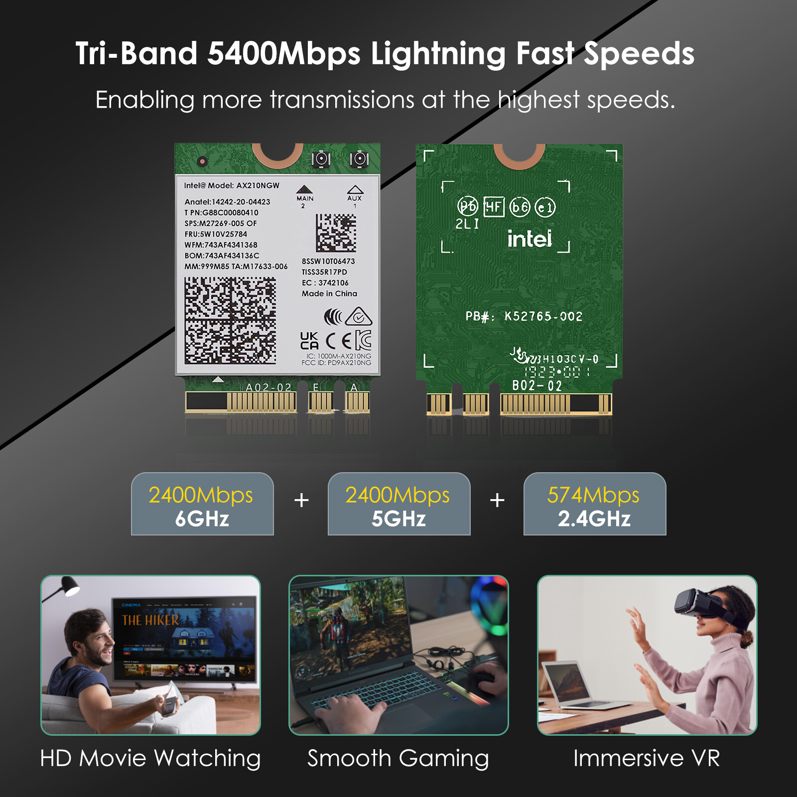 WAVLINK Lot Intel AX210NEW 5400Mbps Tri-Band Ethernet Network Adapter 2.4G/5G/6G