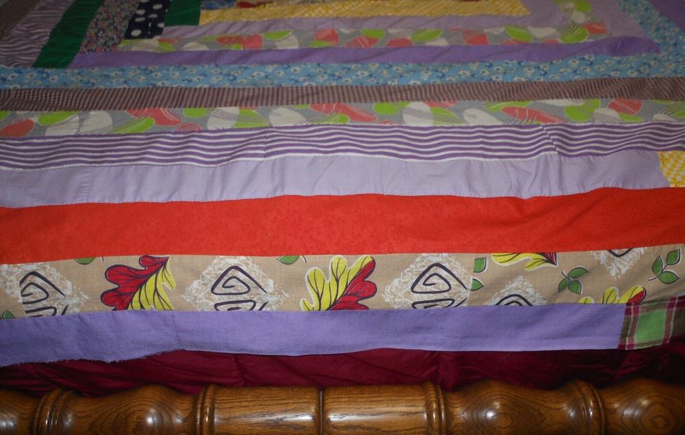 HANDMADE Assorted Patterns Shirt/Dress Scrap PATCHWORK QUILT TOP ONLY 74" x 66"