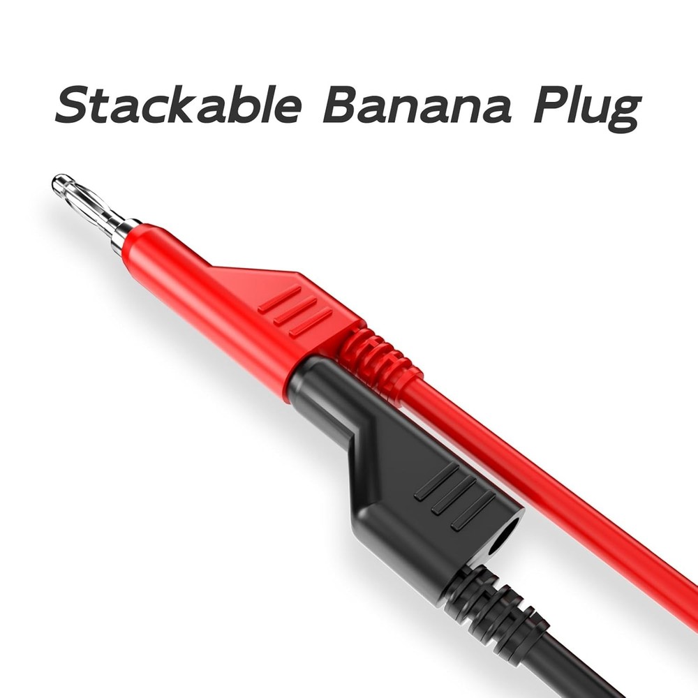 5-Pack 4mm Stackable Leads with Hook Clips – Ideal for Electrical Testing