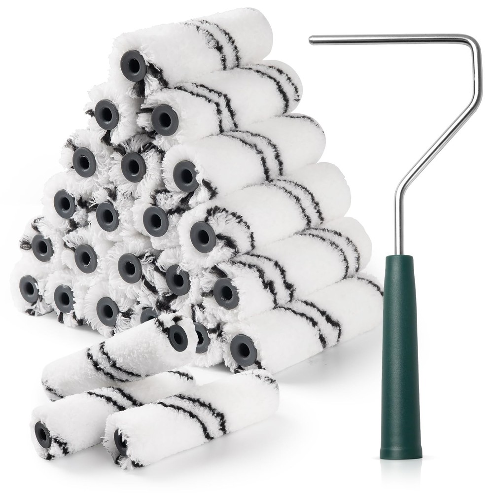 Microfiber Paint Roller Covers 24 Pack 4 Inch (3/8 Inch Nap) Frame Small Rollers