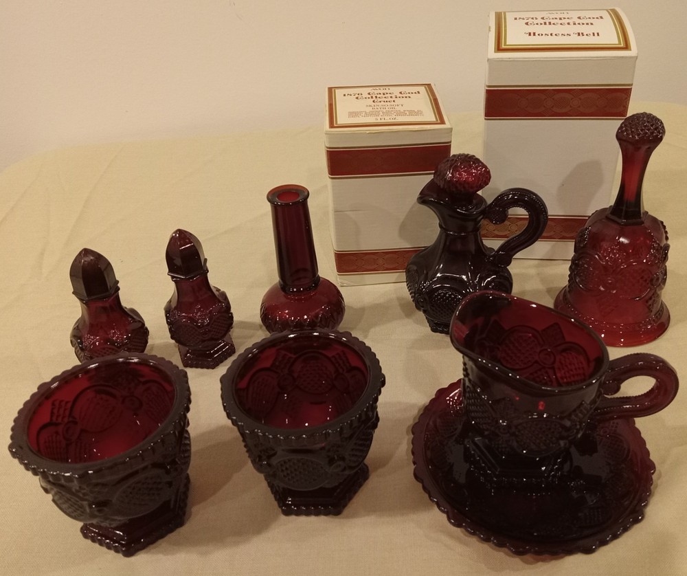 9 Pc Completer Set Avon Cape Cod 1876 Ruby Cruet S&P Creamer/Sugar Set Bell Vase