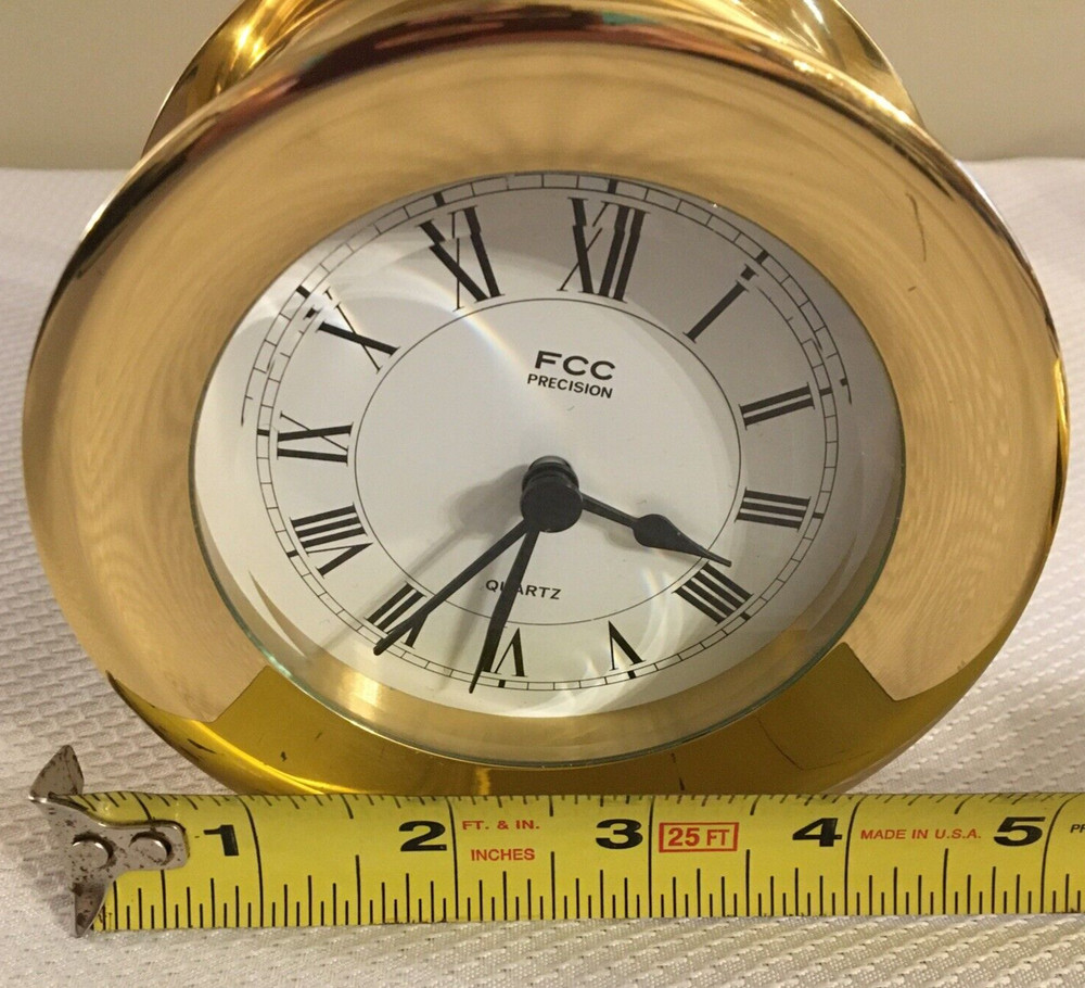Vintage FCC Precision Quartz Brass Clock ~4.5" Diameter