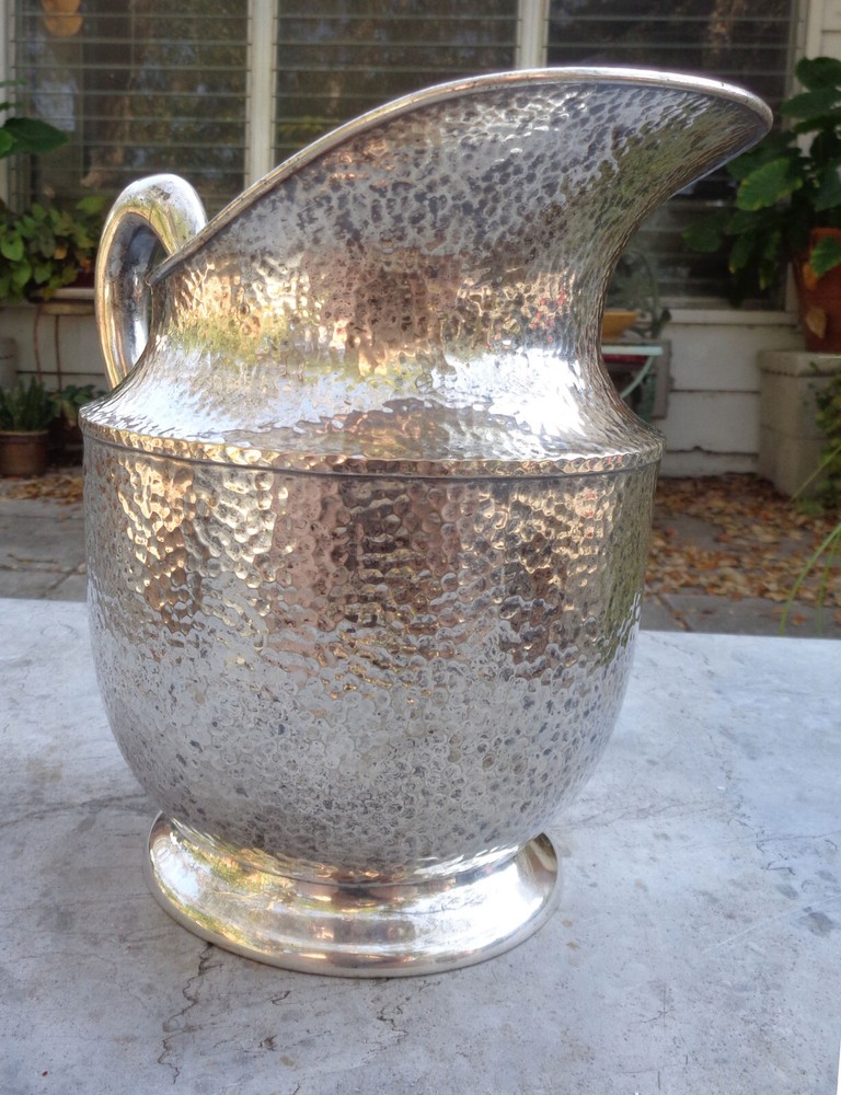 HAMMERED silver plate WATER PITCHER hand Taber & Tibbits VASE 1919-1941