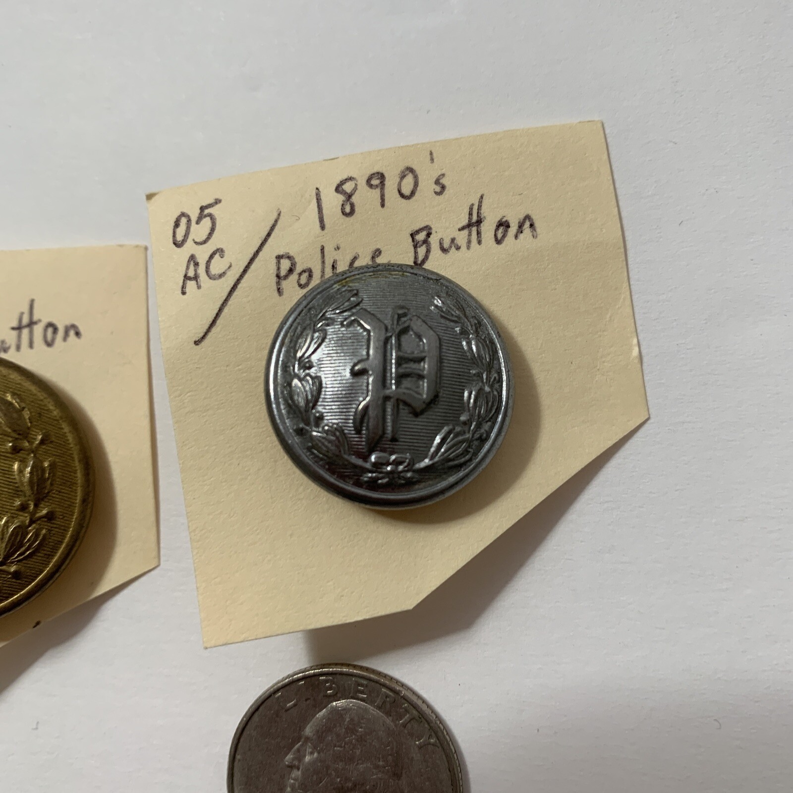 Police Button Vintage Collectible 1890 1 Gold 1 Silver Quality Police Button