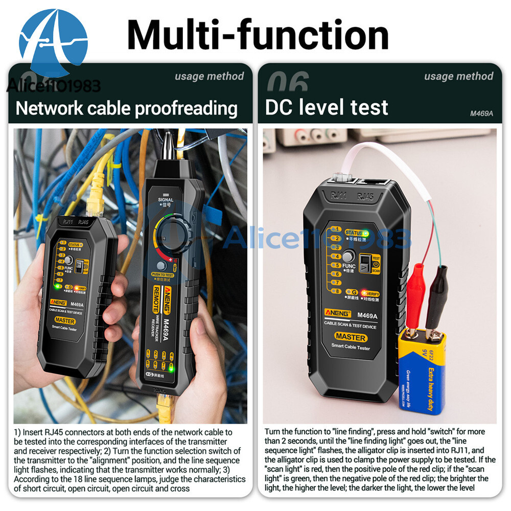 ANENG M469A Multifunctional RJ45 RJ11 Network Cables Tracker Networking Analyzer