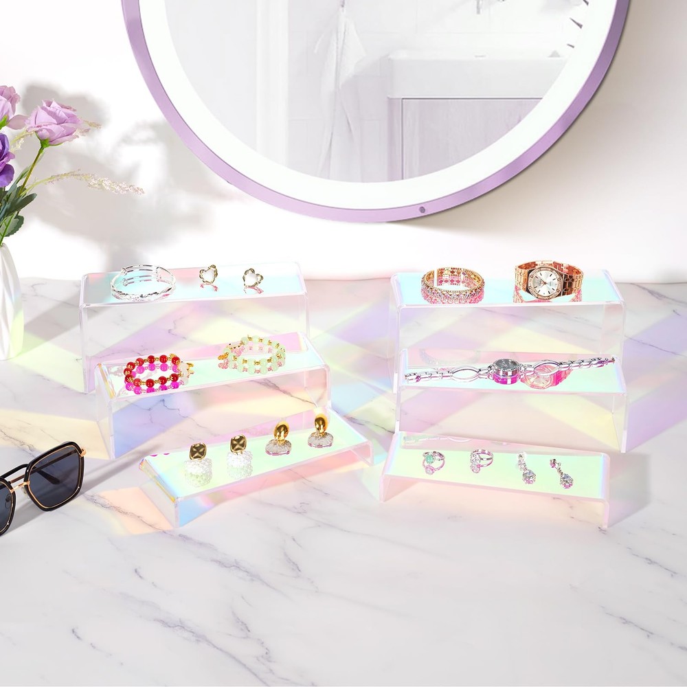 Iridescent Acrylic Display Risers, 6pcs Rainbow Display Stand Rectangular Sta...