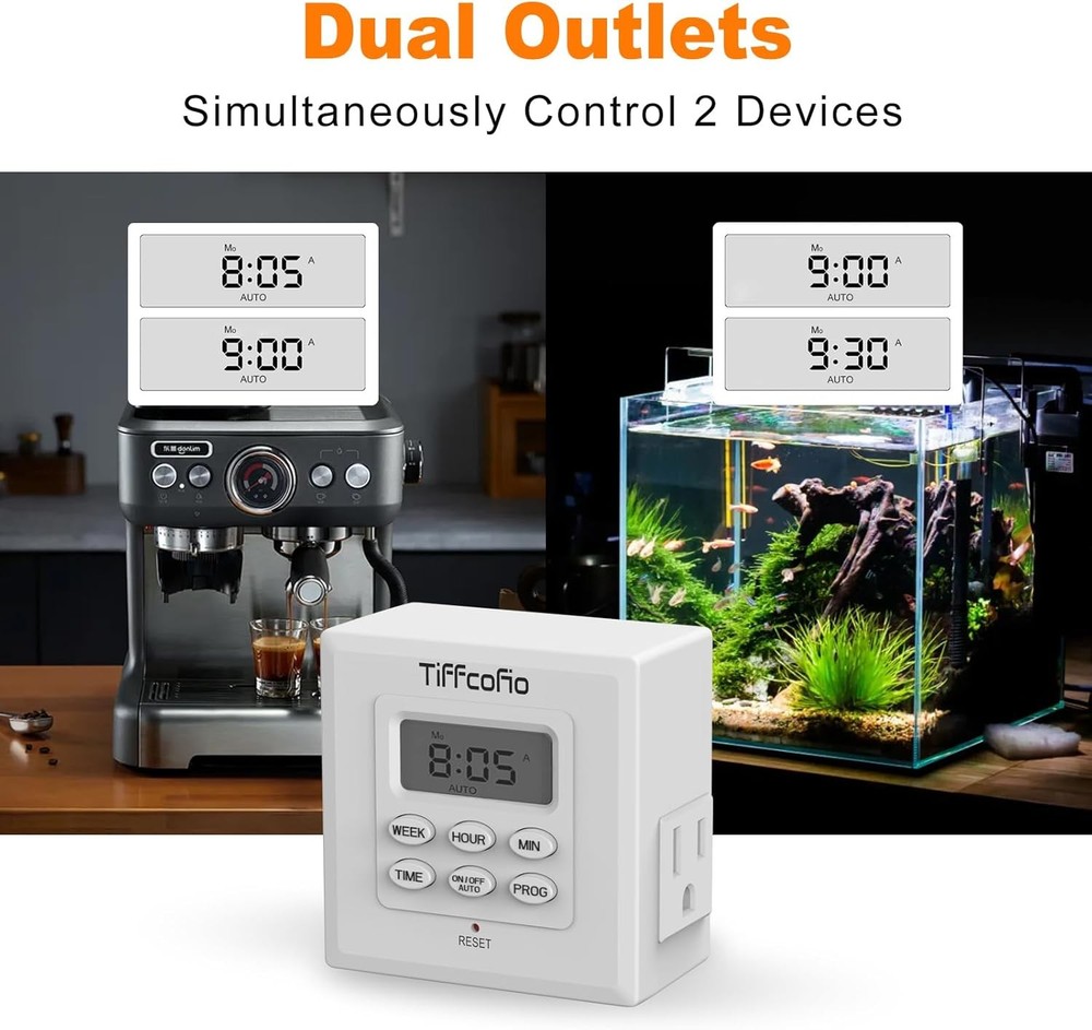 Tiffcofio 7-Day Digital Light Timer Plug-In Outlet White