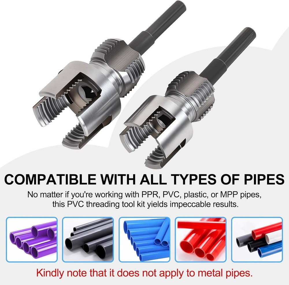 PVC Pipe Threader Kit, 2 Piece Set, 1/2" 3/4" NPT Sizes, Dual-Function Intern
