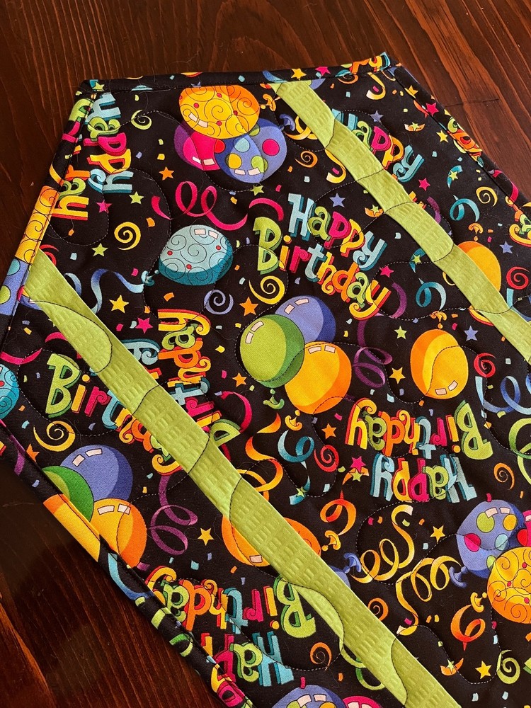 Handcrafted-Quilted Table Runner-HappyBirthday-Balloons, Multi-Colored #2