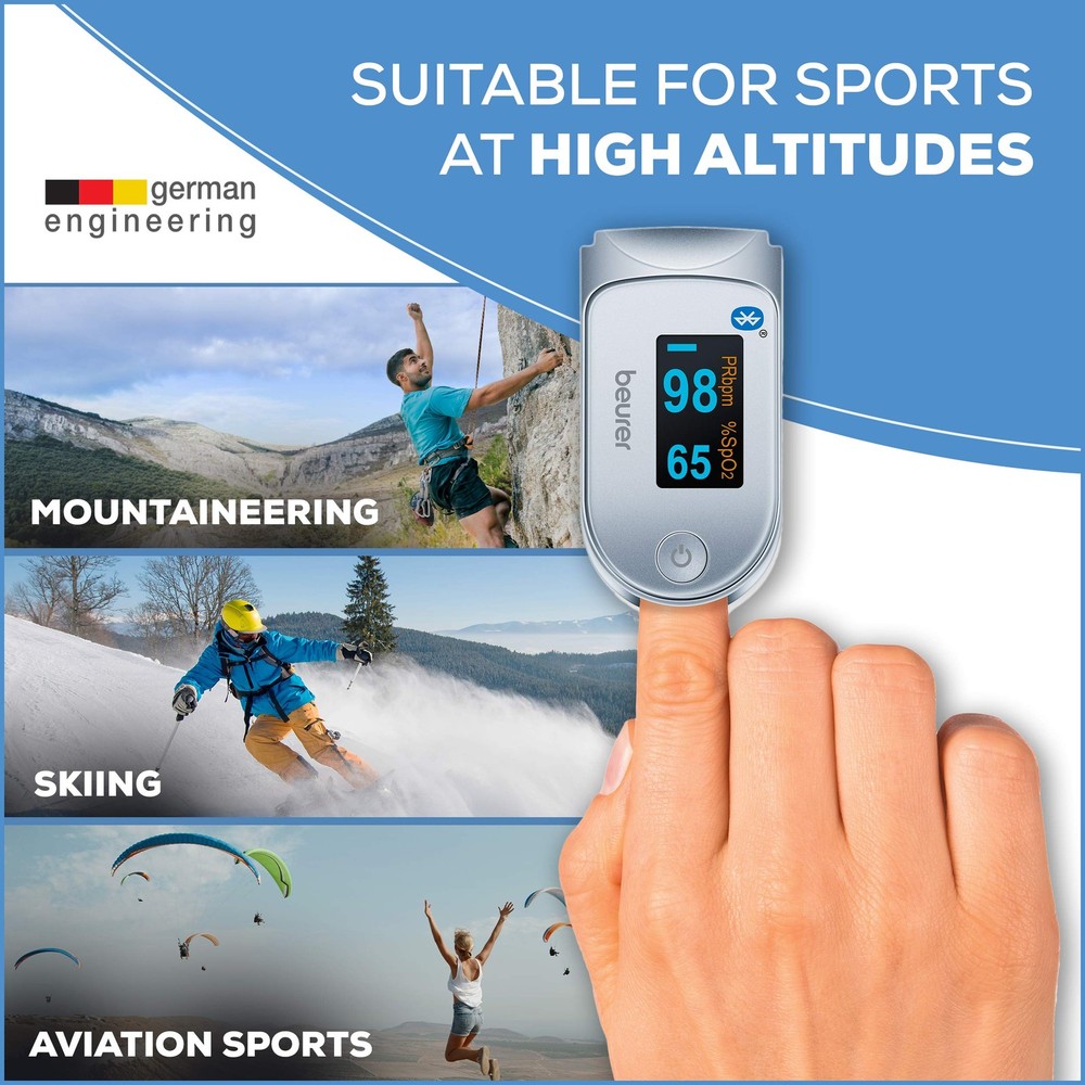 Beurer Bluetooth Digital fingertip Pulse Oximeter, PO60 - Bluetooth, silver