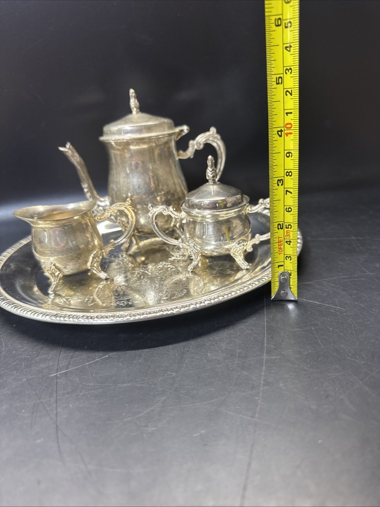 Tea Set Davco Silver Tea Pot/Creamer/ Sugar Bowl/Tray #1