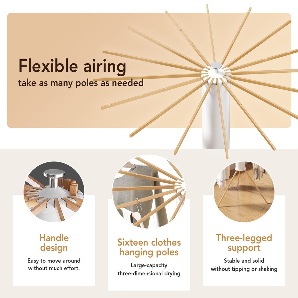 Foldable Tripod Clothes Drying Rack,Beechwood & Portable Laundry Stand, Space...