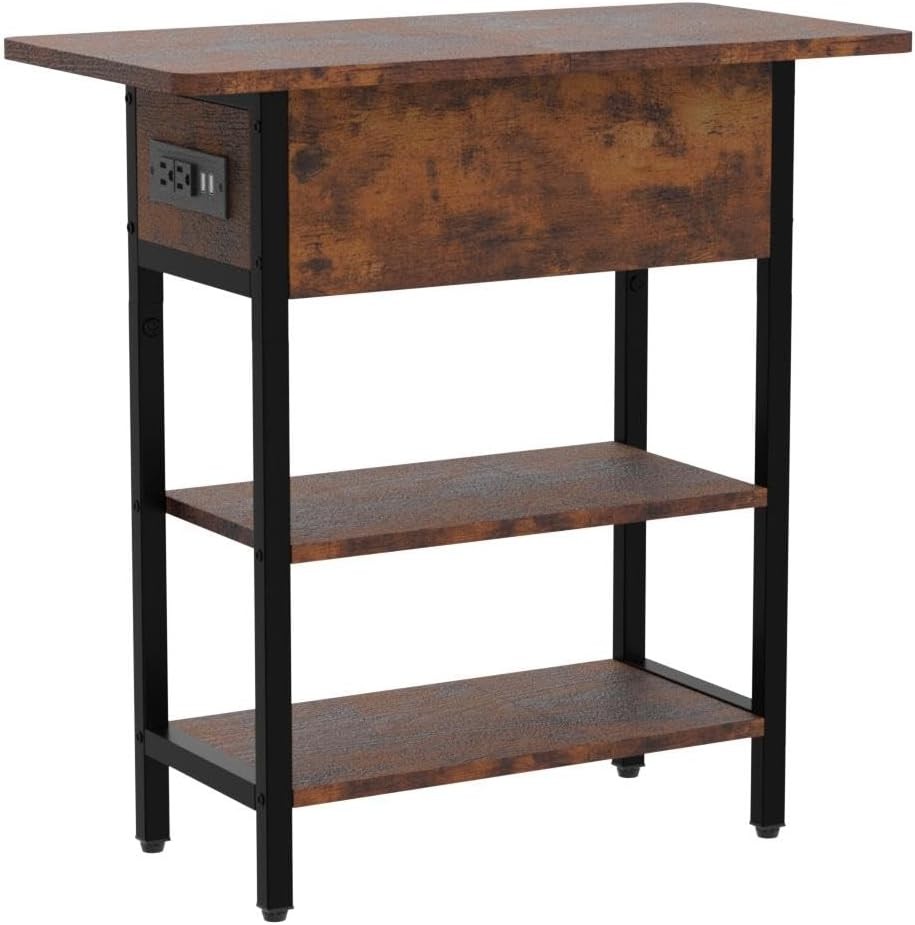 End Table w/Charging Station Flip Top Side Table Sofa Couch Table Bedside Table