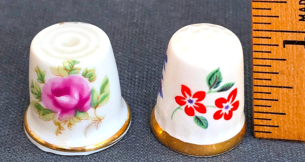Charming 2pc Floral Ceramic Thimbles