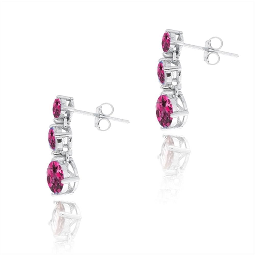 925 Silver 3ct Lab Created Ruby Three Stone Dangle Earrings