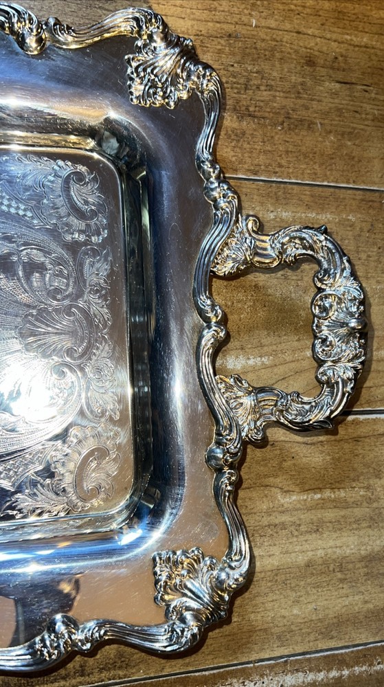Vintage Rectangular Heavy Footed Leonard Silverplate Butlers Serving Tray 25”