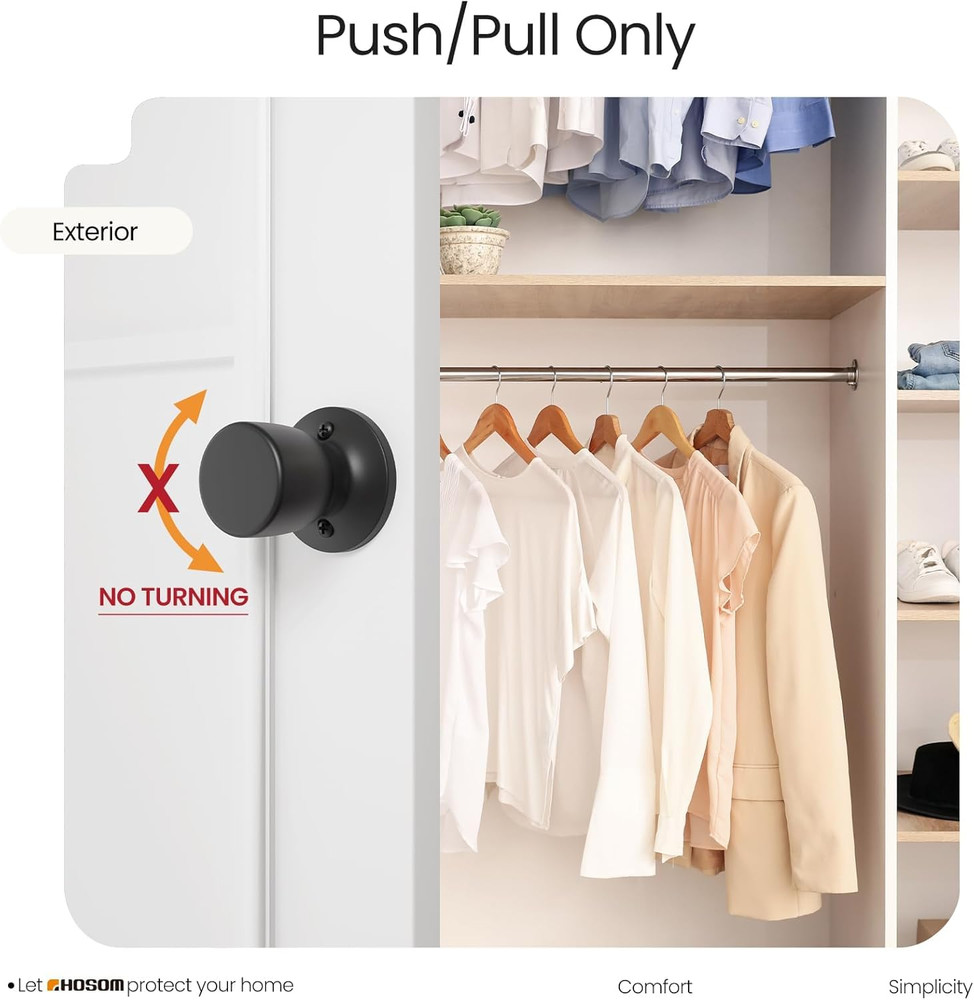 6 Pack Dummy Door Knobs，Matte Black Door Knobs Keyless Interior/Exterior Door Lo