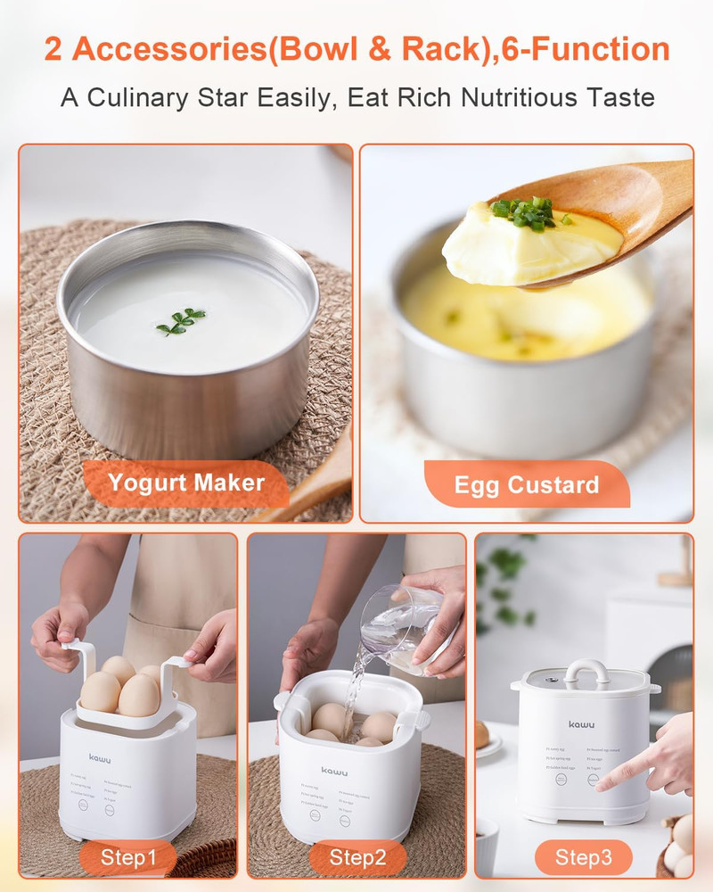 6-Function Egg Cooker Hard Boiled Eggs Boiler Timer Soft Electric Auto Shut Off