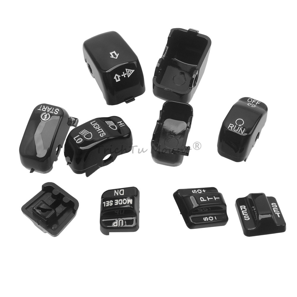 Black 10pcs Hand Control Switch Button Caps For Harley Electra Glide Tri Glide