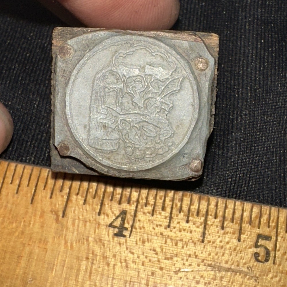 Print Block ( Unknown Image?? ) Person Holding Bomb? Rocket?