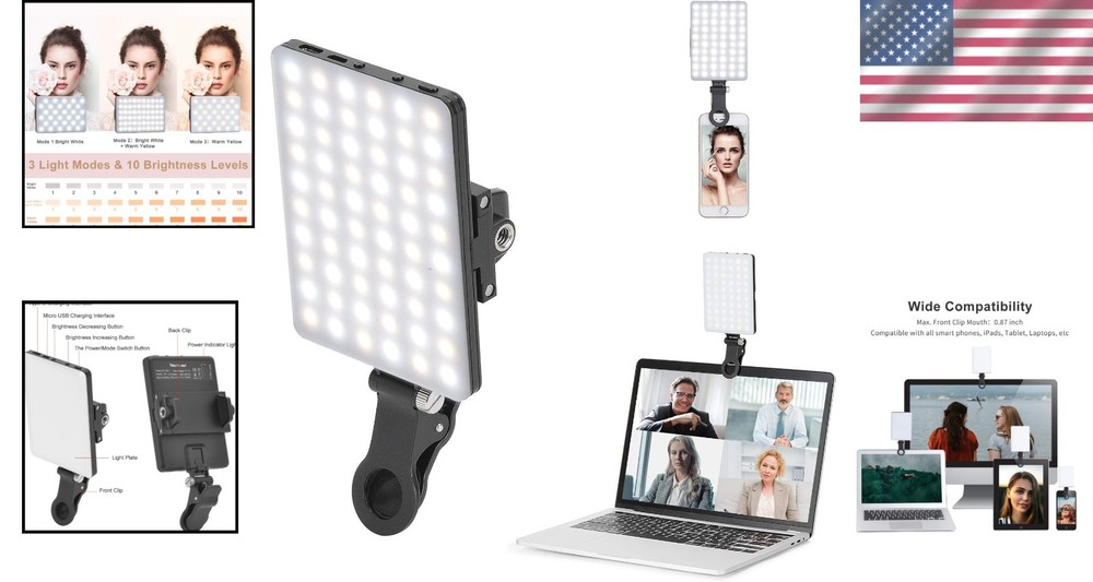 Rechargeable Video Conference & Selfie Light with Adjustable 3 Modes - Compact