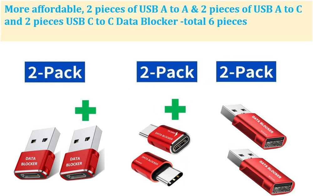 Data Blocker, USB a & USB C Data Blocker for Iphone15 16 and Any USB C Mobile Ph