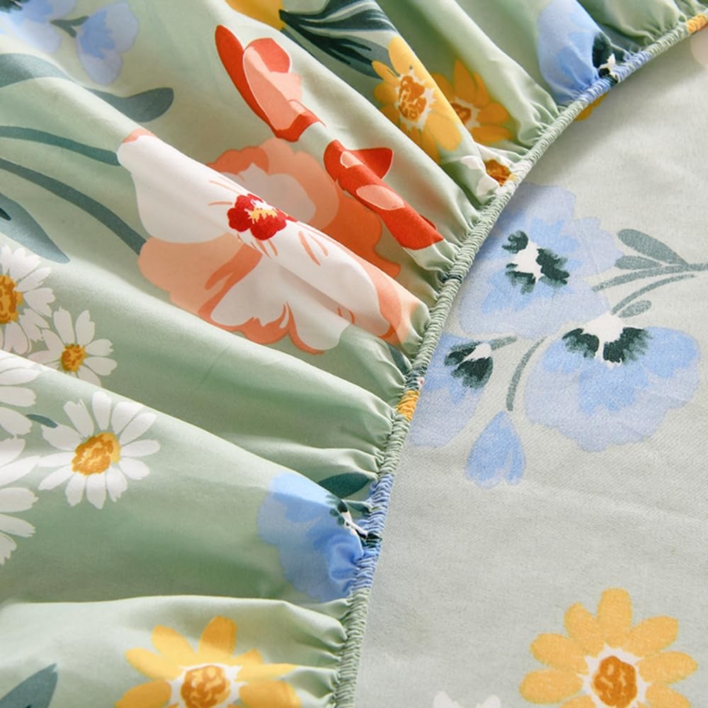 Fitted Sheet Twin Size,Flowers Fitted Sheet -Soft Lightweight Microfiber Deep...