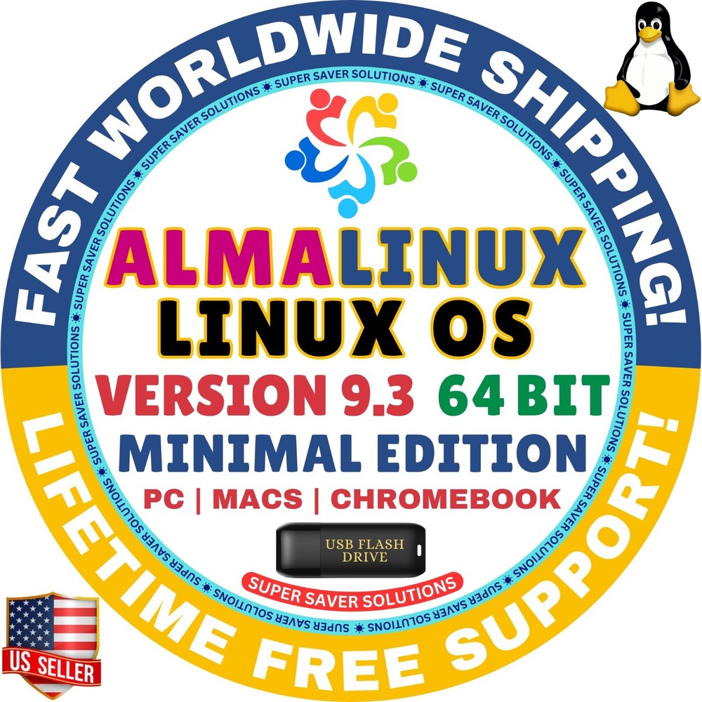 AlmaLinux OS 9.3 USB Flash Drive | MINIMAL EDITION | AMD64 | MAC/PC | Alma Linux