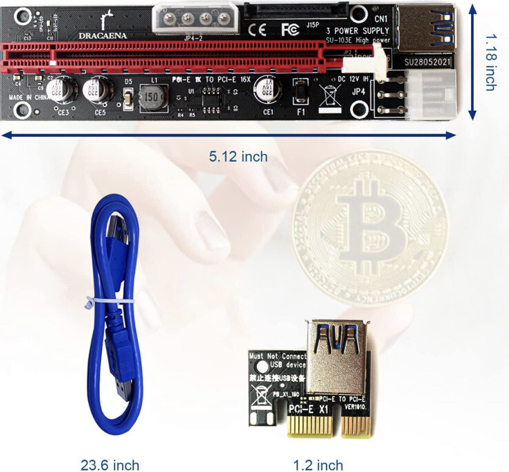 Ubit 3 Pack Latest PCI-E Riser Adapter Card + 60cm USB 3.0 Cable