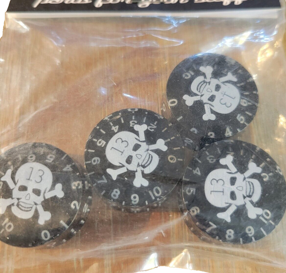 Gibson Style Speed Knobs Black with White Skull and Bones and White Numerals