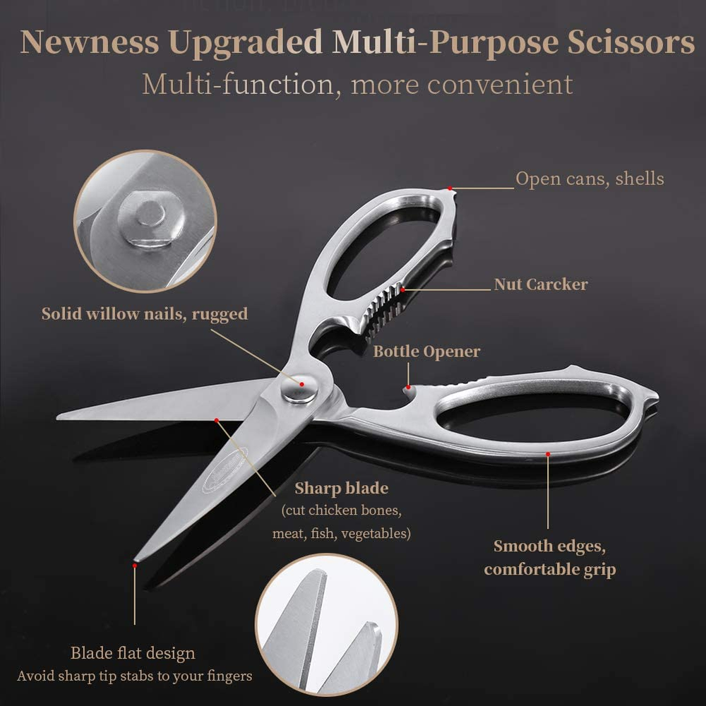 Newness Multi-Purpose Kitchen Scissors Stainless Steel Heavy Duty Sharp Blade