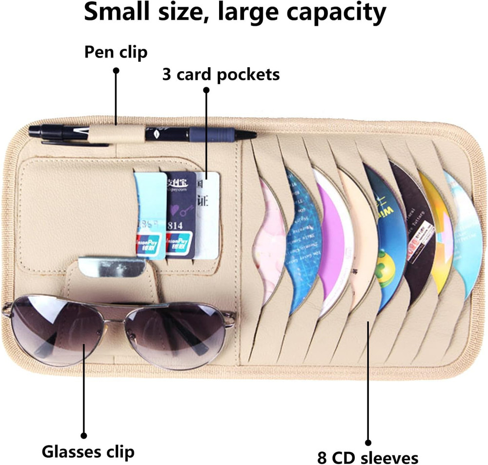 Multifunctional Car CD Case Holder for Sun Visor Organizer, 8 CD/DVD Storage Sle