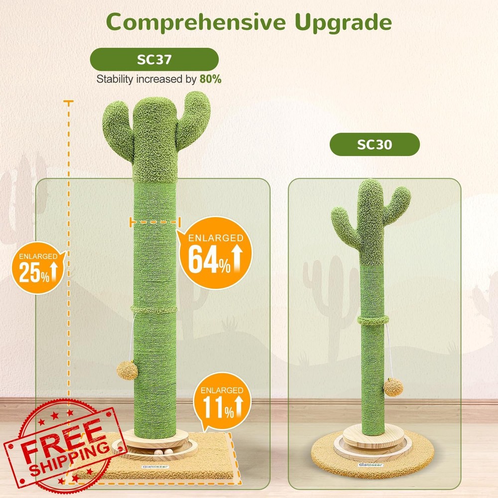 Globlazer Cactus Scratching Post, 37", Large Cat Sisal Scratcher