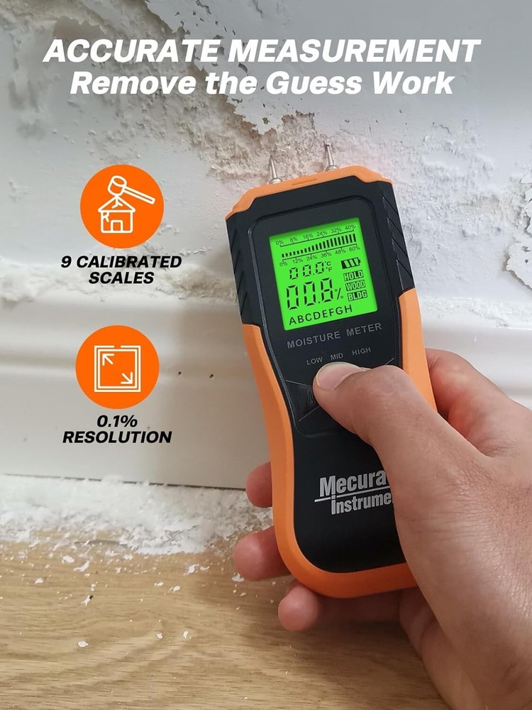 User-Friendly Digital Moisture Detector with Large Display & 3 Colored Alerts