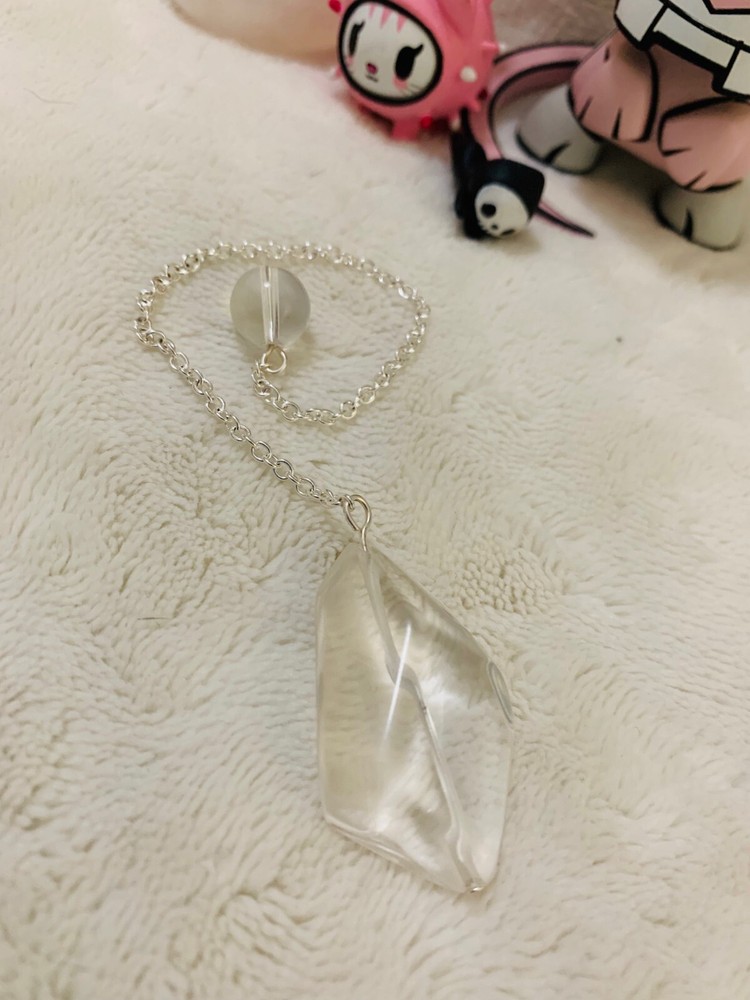 Glass Pendulum with Silver Chain Dowsing, amplifying, restore focus & transform