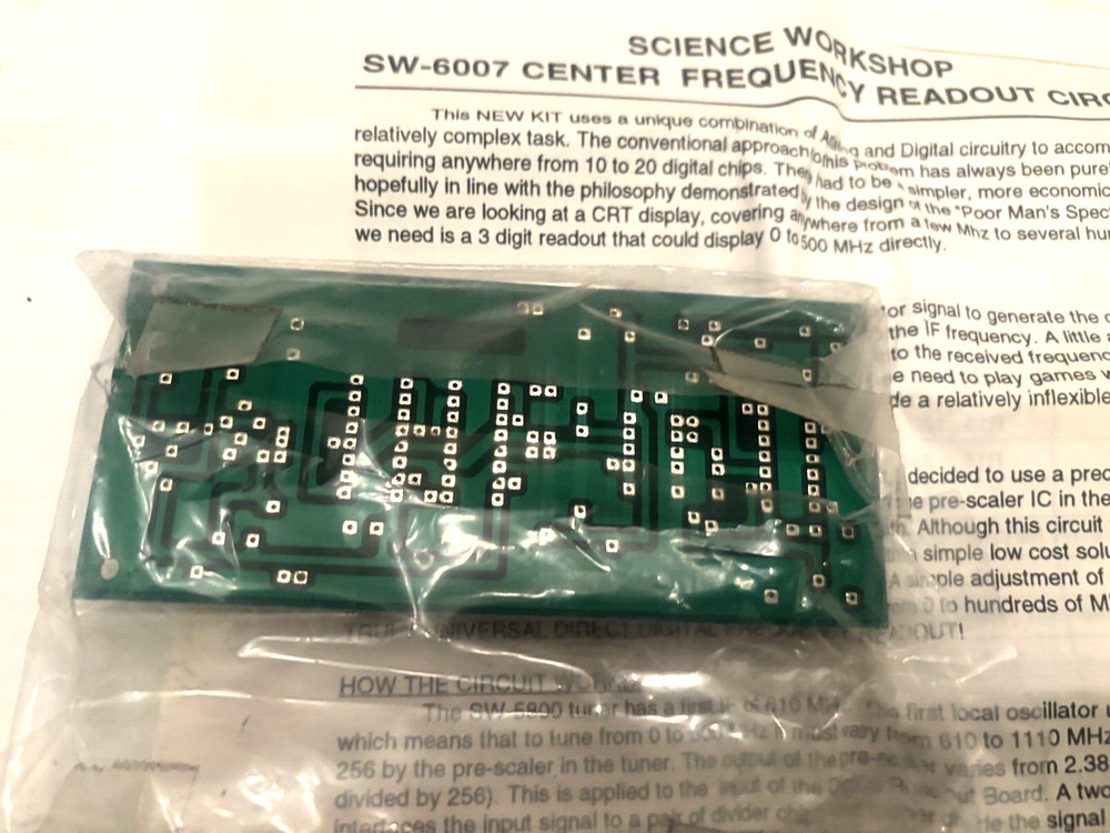 SCIENCE WORKSHOP SW-6007 CENTER FREQUENCY READOUT CIRCUIT - KIT - UNBUILT NOS