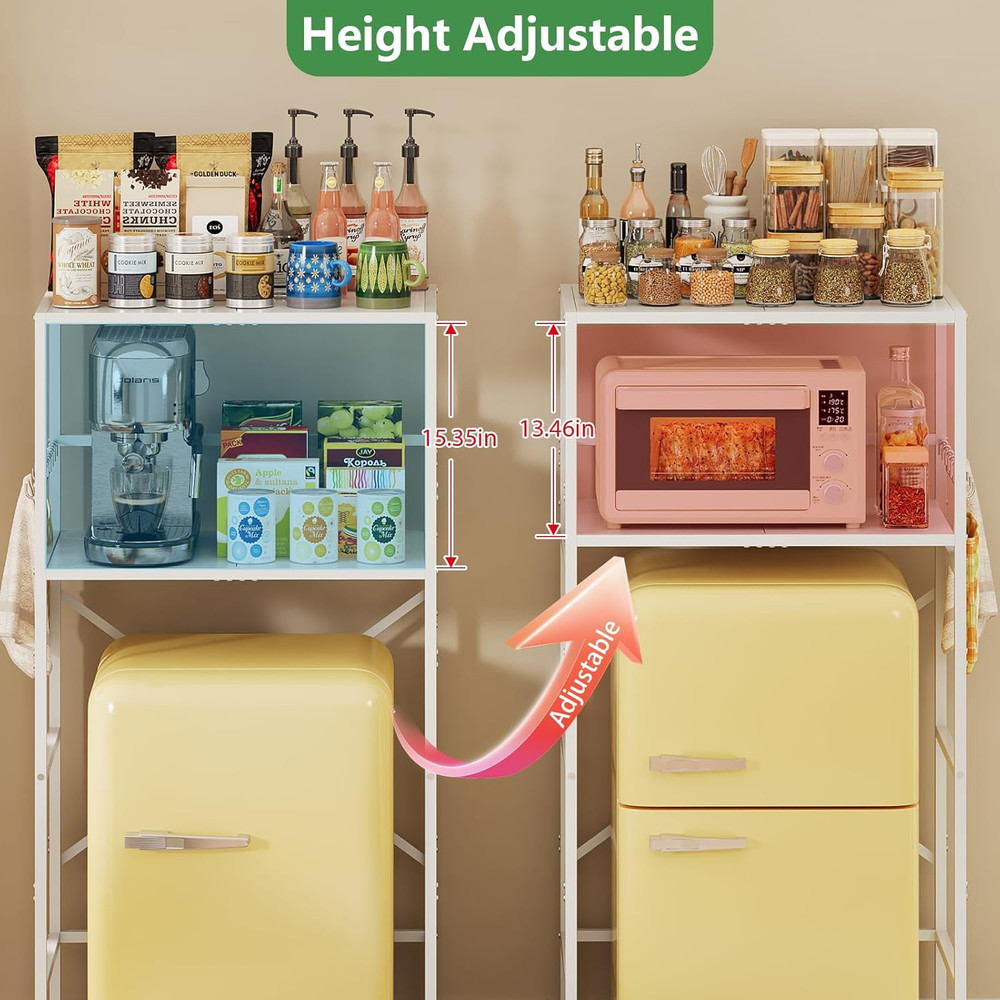 2 Tier Mini Fridge Stand with Storage Adjustable Height Mini Fridge Shelf over M
