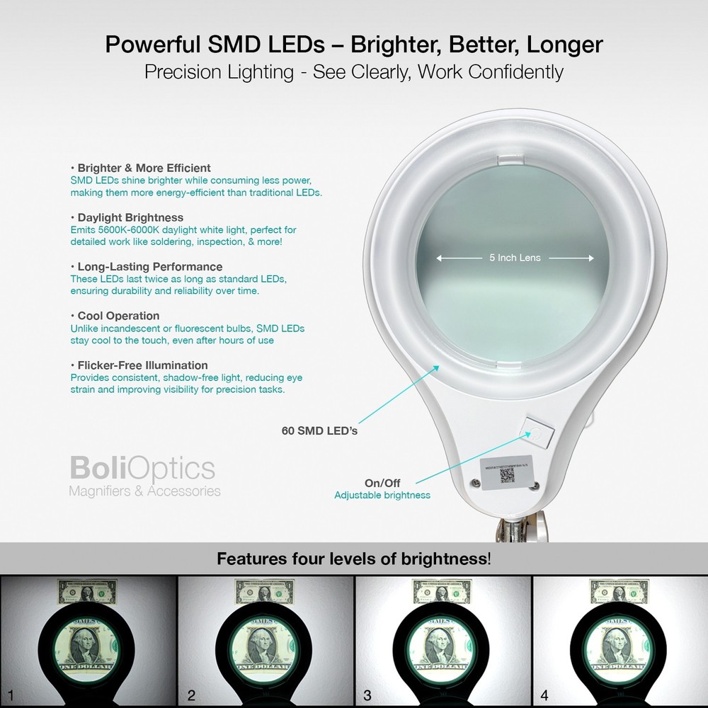 LED Magnifying Lamp – Adjustable Brightness, Clamp Mount - for reading, crafts..