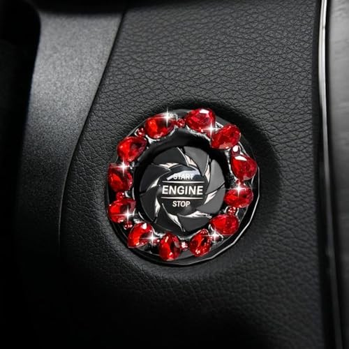 Bling Crystal Car Push Start Button Cover, Shiny Rhinestone Auto Engine Red