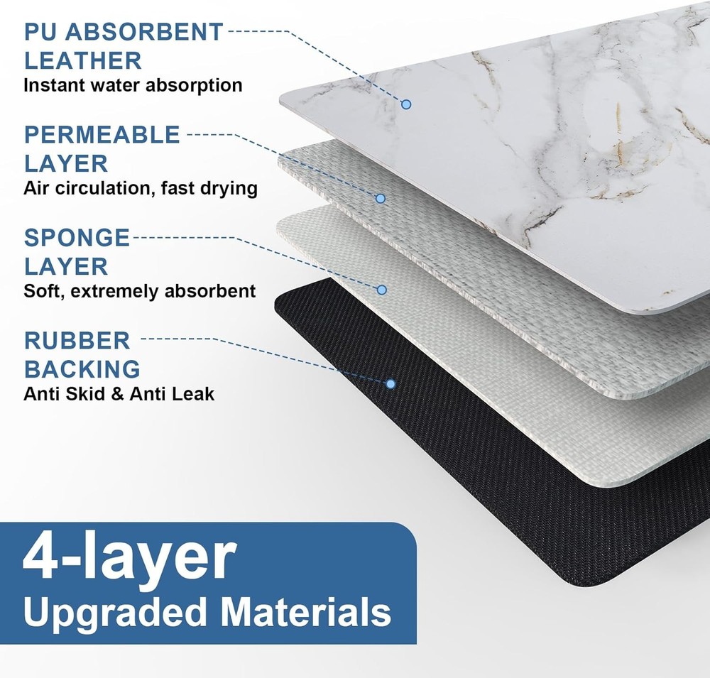 Marble Pattern Dish Drying Mat Absorbent Coffee Bar Mat Kitchen Counter Non-slip