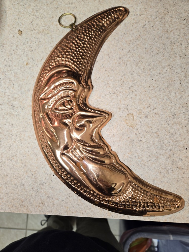 Vintage Hammered Copper Moon Wall Hanging